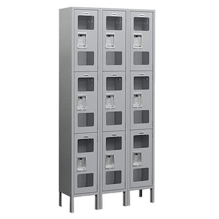 Salsbury Industries Salsbury Industries S-63362GY-U 6 ft. H x 12 in. D See-Through Metal Locker - Triple Tier - 3 Wide - Assembled - Gray S-63362GY-U